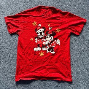 Disney Unisex Red Mickey & Minnie Christmas Winter Holiday T-Shirt Size Medium
